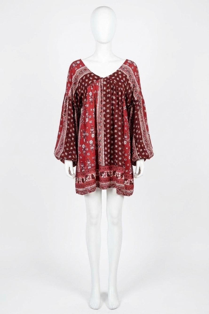 NEW VELZERA patch print baby doll mini dress in red